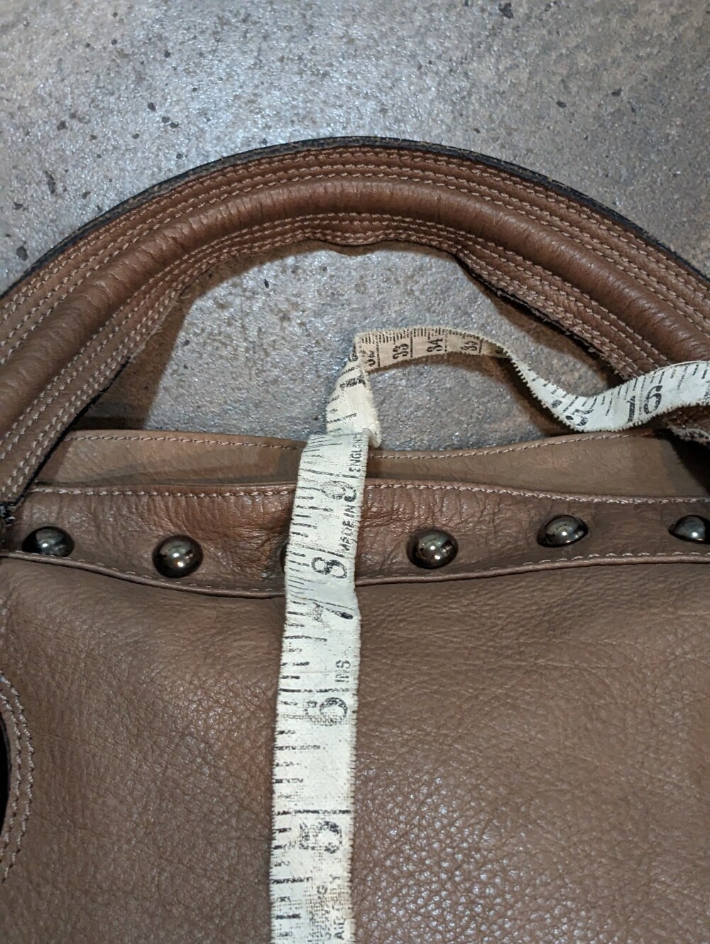 Dimoni Y2K Pebble Leather Stud Detail EW Butter Soft Satchel Shoulder Bag Taupe - Picture 11 of 17